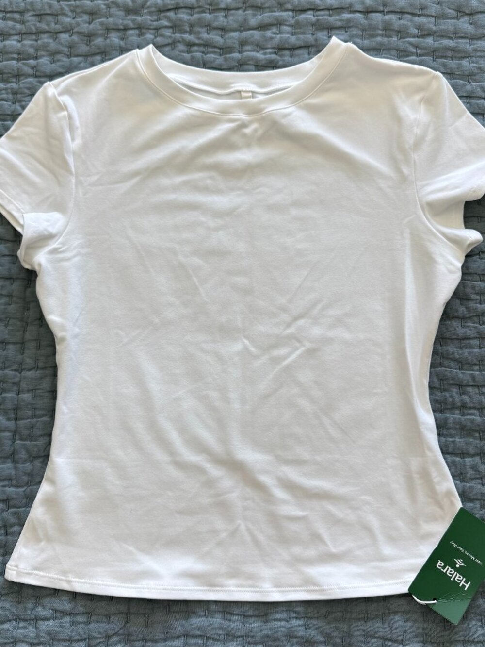 Halara Women's Round Neck Slim Casual Baby Tee - Longer Length White Small NWT
